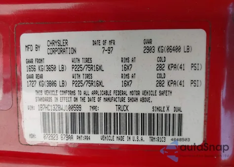 1998 Dodge Ram 1500 St z USA, uszkodzony, nr VIN 1B7HC13Z8WJ100599